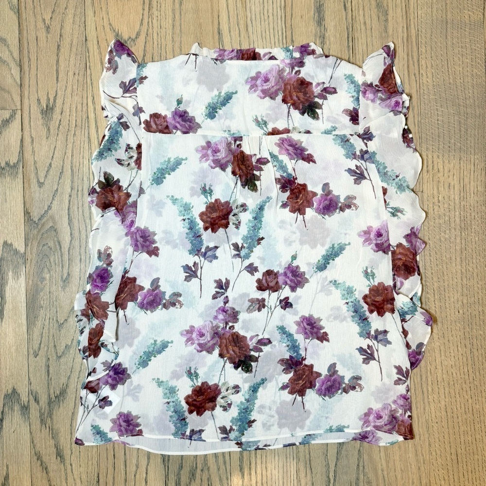 Paige Women’s Genie Floral Ruffle Sleeve Silk Sheer Blouse Top Size X-Small - Picture 10 of 14